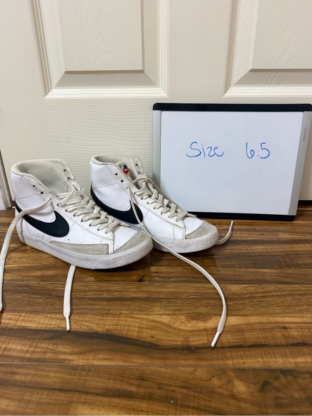Nike Kids White High-Top Sneakers with Black Swoosh
